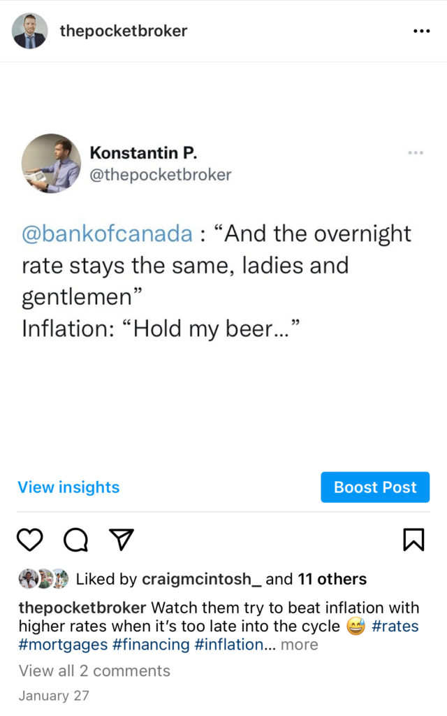 january post from instagram about inflation